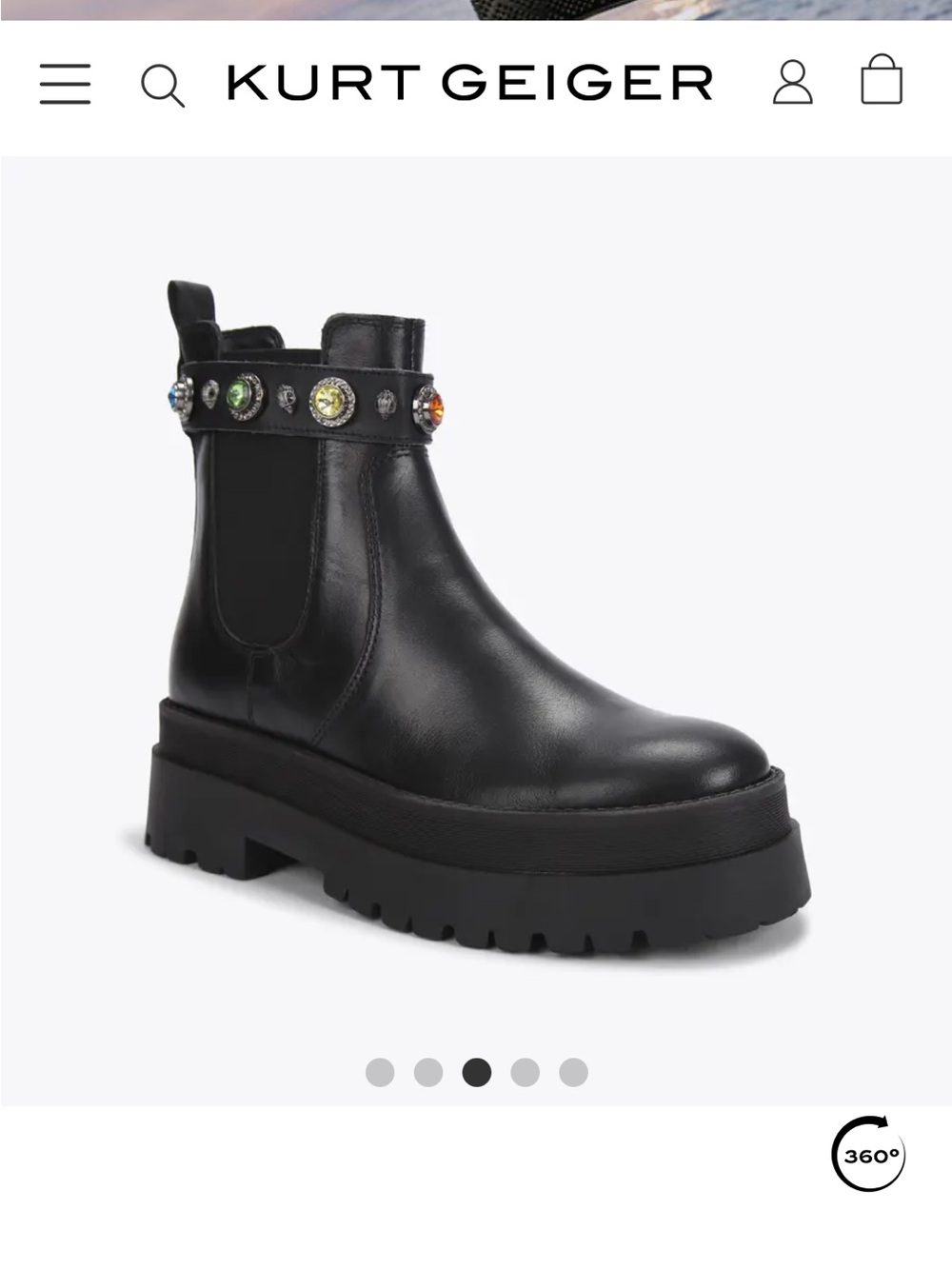 Kurt Geiger Black Leather Platform Chelsea Boot with Multicolor Jewel Strap